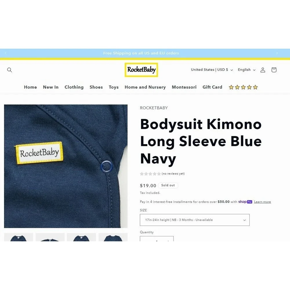 ROCKETBABY Bodysuit Kimono Long Sleeve Navy
